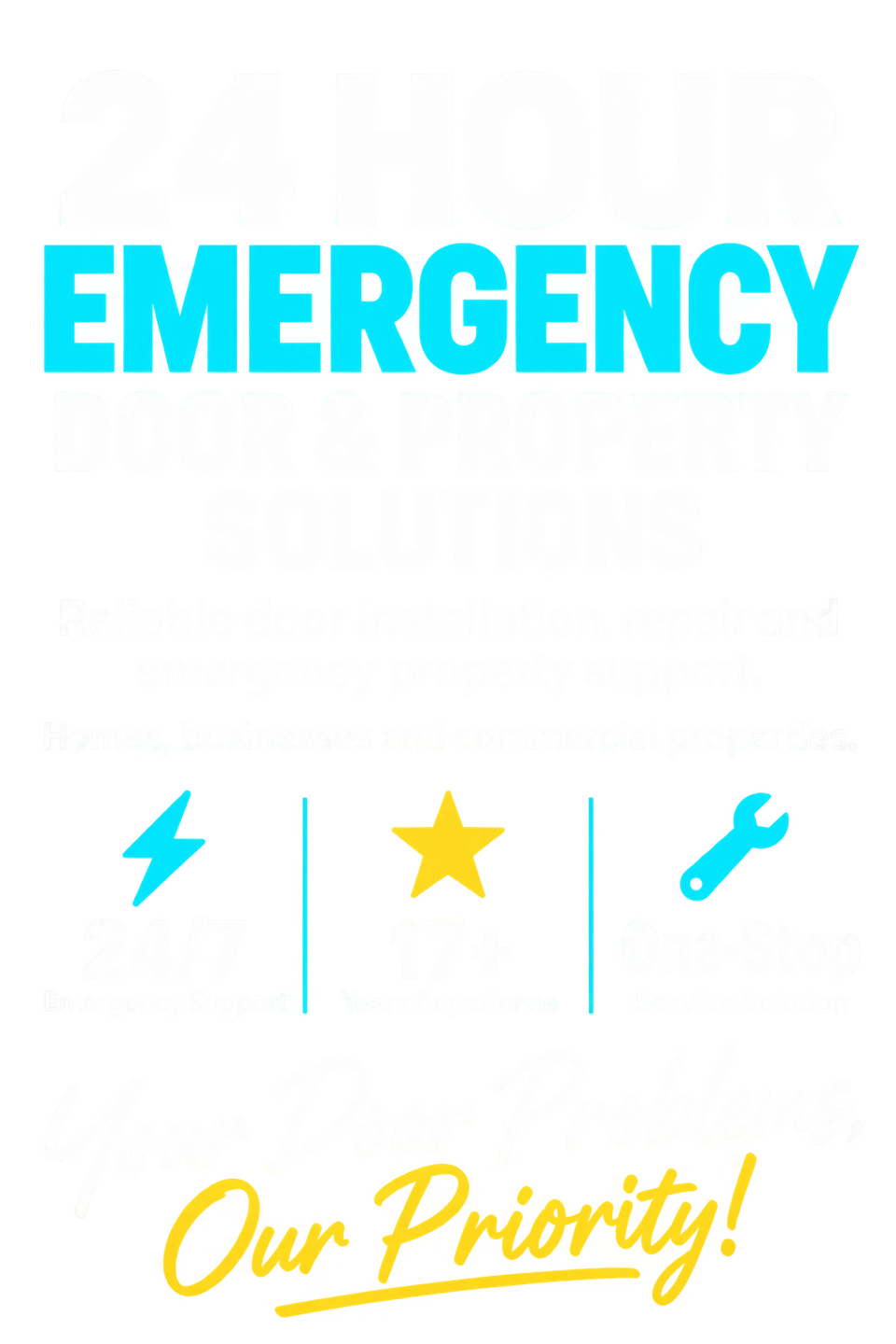 24 hour emergency door and property solutions. Your property, our priority.